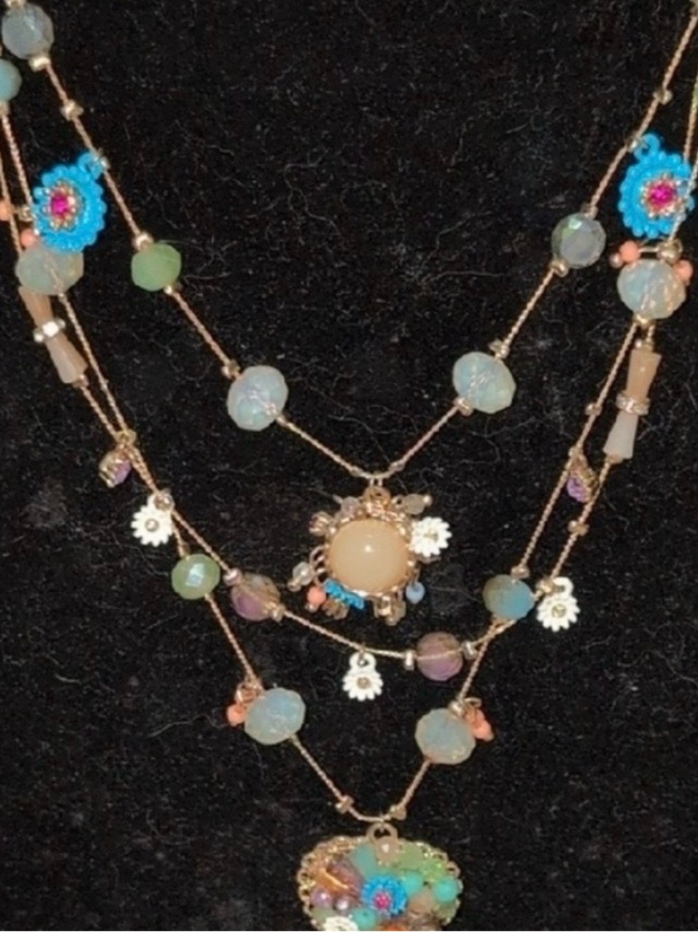 Betsey Johnson Gold-Tone Multicolor Beaded Layered Necklace - Picture 4 of 6